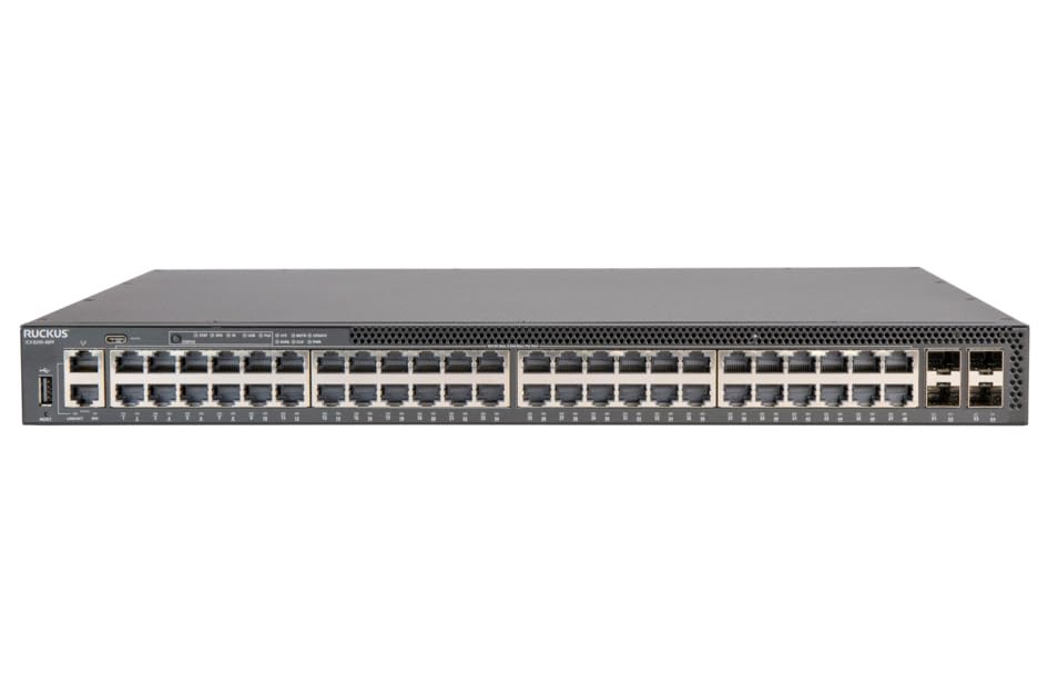 Image of Ruckus ICX8200-48PF 48-Port Gigabit PoE+ Switch, 740W, 4x1 /10 /25G SFP28 Uplinks, Layer 3, Stackable 1U, TAA Compliant, IPv4 /IPv6, Cloud Care Pre-Configured Bundle Eligible