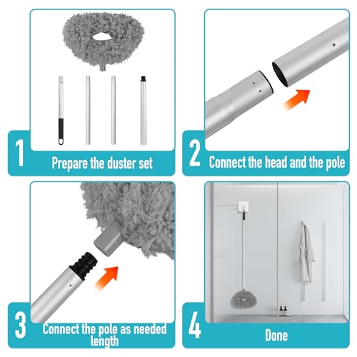 Image of Ceiling Fan Cleaner Duster High Ceiling Extended Fan Blade Cleaner Reusable Microfiber Ceiling Fan Blade Cleaner Removable Duster Adjusts 13 to 55 Inch for Cleaning Walls Cobweb Door Window Top (Gray)