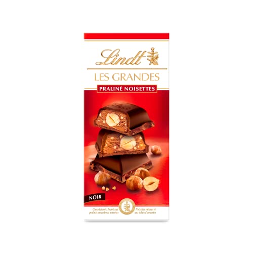 Lindt - Tablette LES GRANDES Praliné Noisettes - Chocolat Noir, 225g