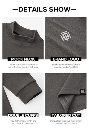 Image of Herberton Mens Mock Turtleneck Shirts Thermal Fleece Casual Undershirt