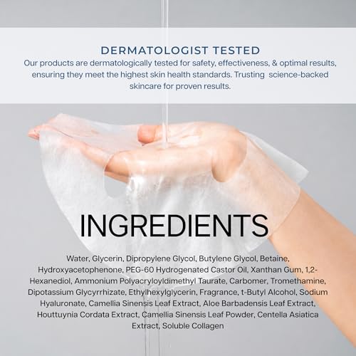 Image of Skin 2.0 Hyaluronic Acid & Collagen Sheet Mask - Hydrating, Anti-Aging, Firming - Dermatologist Tested Korean Skincare - Clean Beauty, Natural Ingredients, Cruelty-Free, All Skin Types - 10 Count