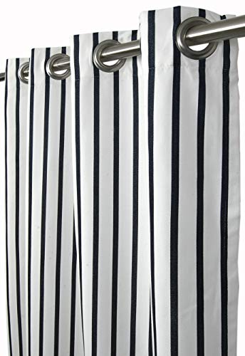 Outdoor/Indoor Sunbrella Curtain 108 inch x 50 inch Water Resistant/Weather Resistant with 8 Stainless Steel Grommets Stripe Lido Indigo