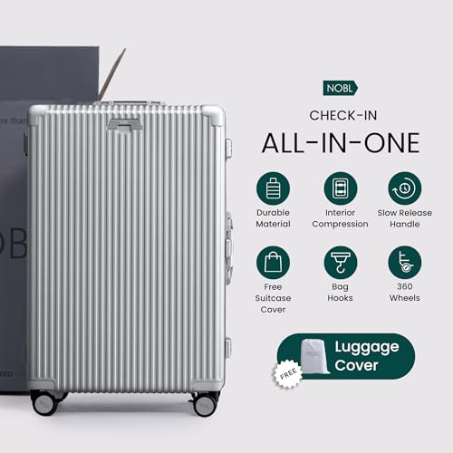 Image of Nobl-Travel Zipperless Check In Suitcase - Aluminum Frame, Check In luggage 30.2x20x12 Airline Approved by Noble-Travel - Unbreakable Polycarbonate Shell - Dual TSA Locks, 360 Spinner Wheels - Silver