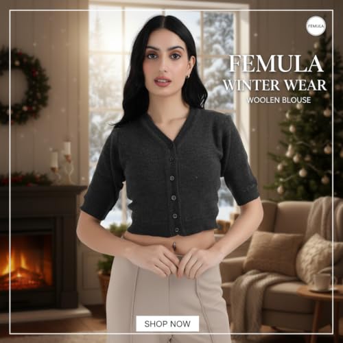 Image of Women Winter Wear V-Neck Half Sleeves Regular Fit Woollen Blouse
