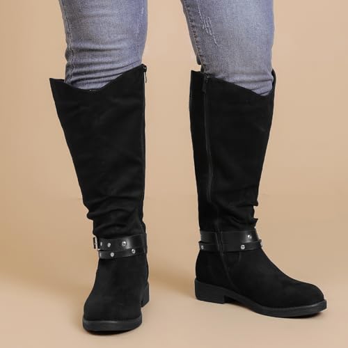 Image of Luoika Women's Extra Wide Calf Knee-High Boots | Wide Width, Round Toe, Plus Size, Slouchy Boots, Low Heel, Winter Boots.