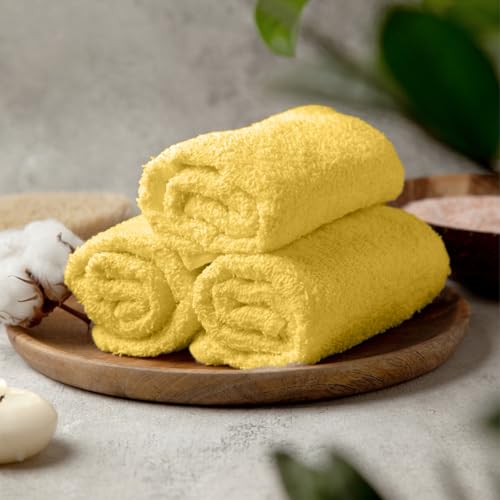 Image of Towel and Linen Mart 100% Cotton - Wash Cloth Set - Flannel Face Cloths, Highly Absorbent and Soft Feel Fingertip Towels (Yellow, Pack of 12)