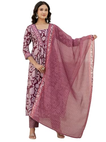 Kurta évasé imprimé rayonne femme avec pantalon ensemble ethnique Navlik NK-734