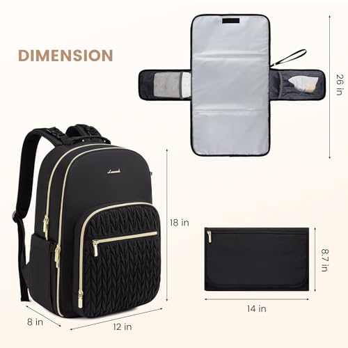 LOVEVOOK Diaper Bag - Stylish Baby Backpack with Changing Pad, Large Travel Waterproof Nappy Changing Bag with Stroller Straps, Insulated Pockets for Mom Dad - Unisex, Black - Thumbnail 6