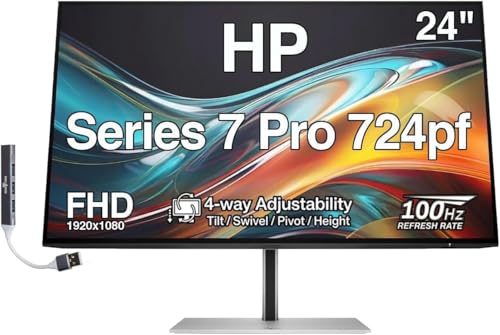 Image of HP Series 7 Pro 724pf 24 inch FHD IPS Monitor with 4-Way Adjustability, Anti-Glare, Flicker Free, VESA Mount (100mm), Displayport, HDMI & Dockztorm USB Port Expander, Black /Silver (8X530AA#ABA)