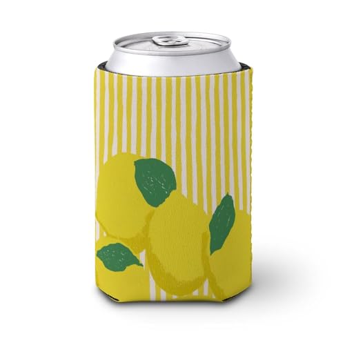 Enfriador de latas de cerveza, limones minimalistas en rayas verticales, enfriador de cerveza, soporte de bebidas aislado suave para fiestas, playa, eventos, hogar