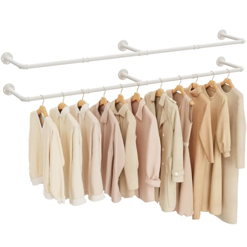 Yawinhe 178cm Kleiderstange Wandmontage,2 Pack Garderobenstange,Cremefarbe – Ansicht 1