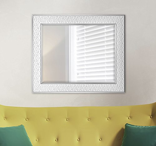 Image of MCS Nordic Blossom Large Wall Mirror, Modern Rectangle Mirror Home Decor for Living Room, Bedroom, or Bathroom, 21 by 25 Inch, White | Modern Rectangle Mirror Home Decor For Living Room, Bedroom, Or Bathroom, 21x25 Inch, White
