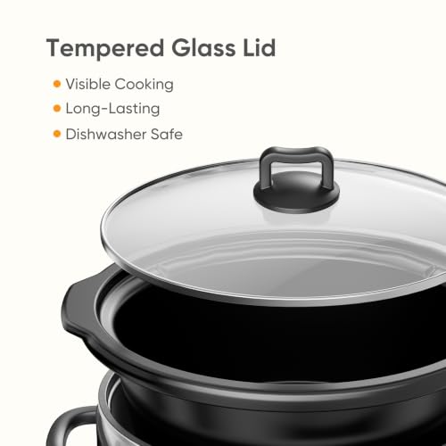 Image of NEWBULIG Slow Cooker 8 Quart, Large Slow Cooker, Ceramic Nonstick Coating, 3 Adjustable Temp Multi Cookers with Dishwasher Safe Stoneware Pot & Tempered Glass Lid, 35in Tangle Free Cord Wrap, Silver