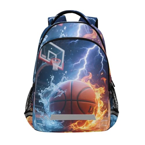 Basketball Fire Lightning Backpack 3rd 4th 5th Grade School Bookbags