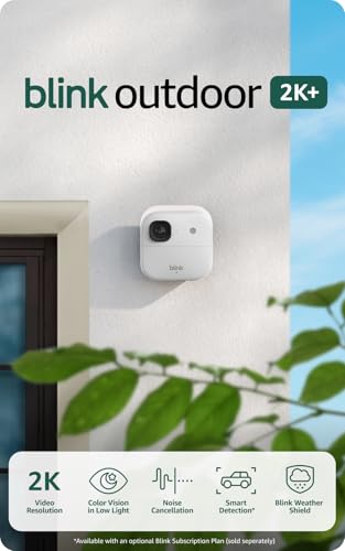Image of Blink Outdoor 2K+ (newest model) - Wireless smart security camera, 2K video resolution, enhanced audio, two-year battery. Sync Module Core included - 2 camera system (White)