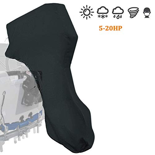 Coverify Full Outboard Motor Cover Black Heavy Duty 600D Oxford Waterproof Fabric Motor Hood Cover with Windproof Strap…