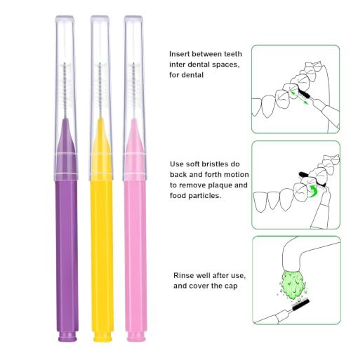 Image of Patelai 100 Pieces Braces Dental Brush for Cleaner Interdental Toothpick Dental Tooth Flossing Head Oral Hygiene Flosser Toothpick Cleaners Tooth Tool(Pink,Purple, Yellow,Mixed Size)
