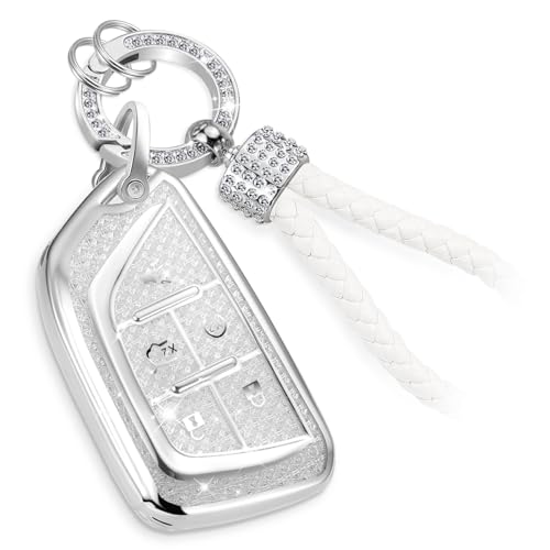 Image of Key Fob Cover for Cadillac, White Rhinestone Loop