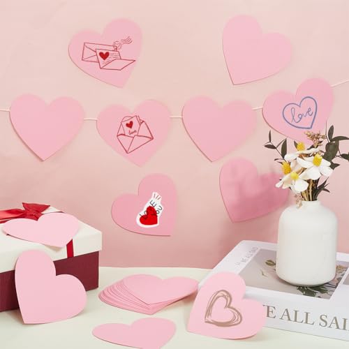 SOFPLATE 50 peças de recortes de coração rosa de 10 cm quadro de avisos com recortes de corações com