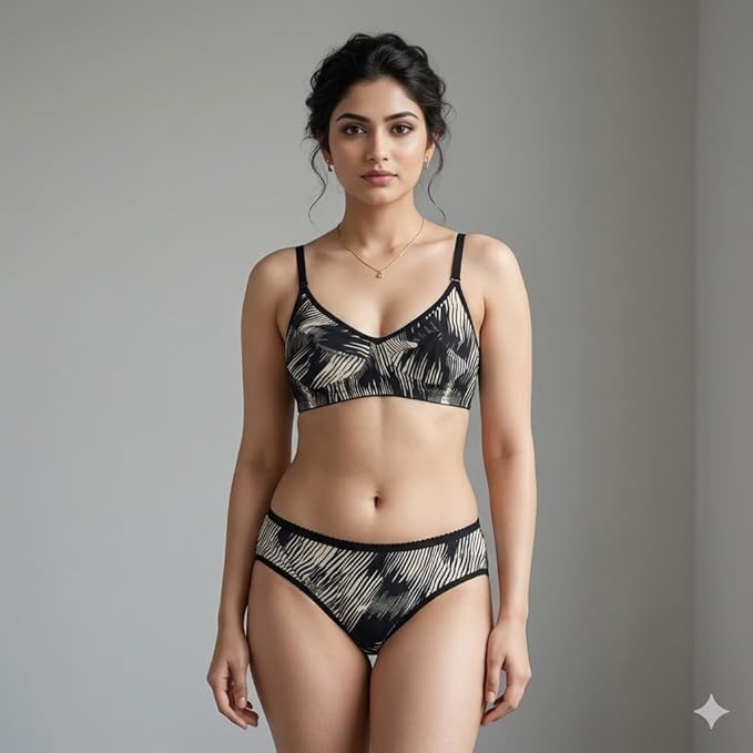 Image of Soft Lace Non Padded Bra Panty Set for Women || Non Padded Lingerie Set for Female,Ladies