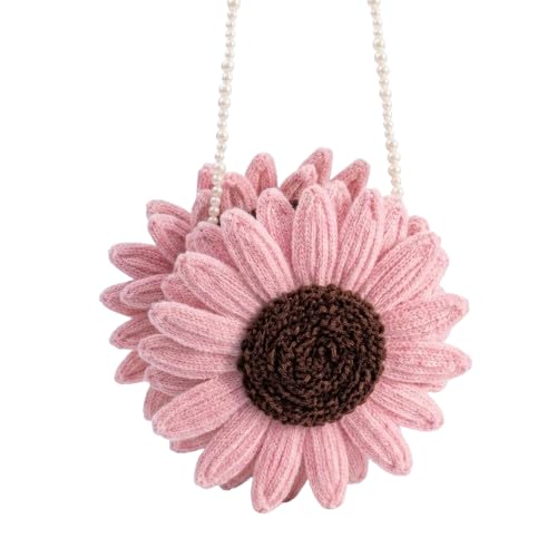 Pink Flower Shaped Handbag with Pearl Strap | Handmade Floral Purse for Girls | Cute Aesthetic Party Bag-picture-14