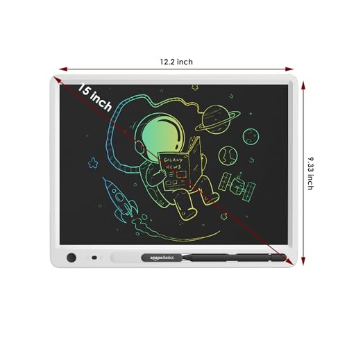 Image of Amazon Basics Writing Tablet with 15-inch Rainbow Colour LCD Screen and Stylus Pen for Kids & Adults (White)