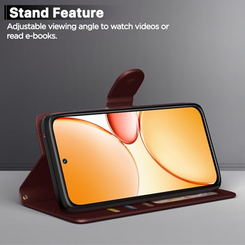 Image of Amazon Basics Flip Cover for Realme Narzo 90X 5G / Realme C85 5G / Realme 15X 5G Leather Finish | Wallet Stand and Shock Proof | Inside TPU with Card Pockets | Complete Protection Flip Case (Brown)