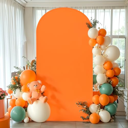 Image of 7.2FT Orange Arch Backdrop Cover, Spandex Fitted Wedding Arch Stand Covers Round Top Chiara Backdrop Cover for Thanksgiving Birthday Party Ceremony Banquet Decoration