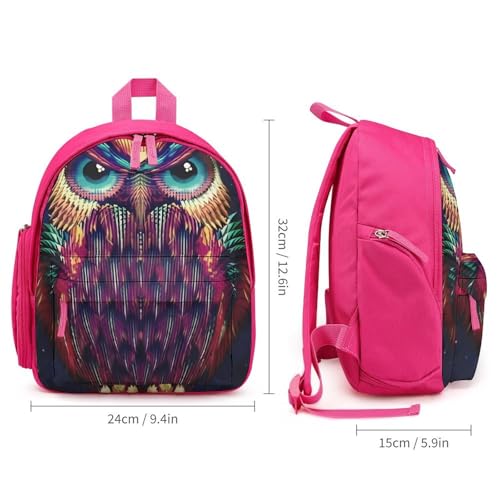 Owl Pattern Backpack Small Book Bag with Side Pocket, Lightweight Durable Backpack, Travel Rucksack, Pink-style2