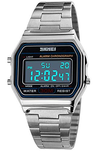 MASTOP Unisex Digital LED Fashion Sports Watches Luxury Full Steel Square Men Or Women Electronic Wrist Watches