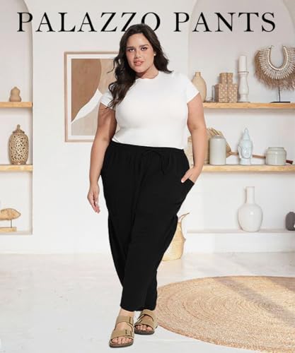 TIYOMI Plus Size Pants for Women Summer Palazzo Harem Pants Drawstring Lightweight Pant with Pockets Loose Casual XL-5XL2