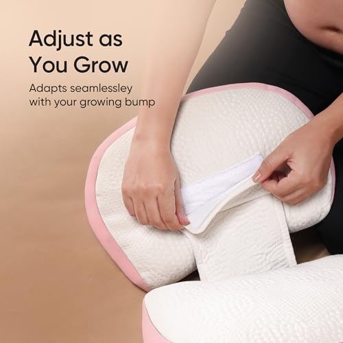 Image of Frido Maternity Pillow Plus, Adjustable Pregnancy Pillow for Side Sleeping, D-Shaped Belly & Back Support Wedges, Comfortable Sleep Through Every Trimester, Washable Cover, Baby Pink
