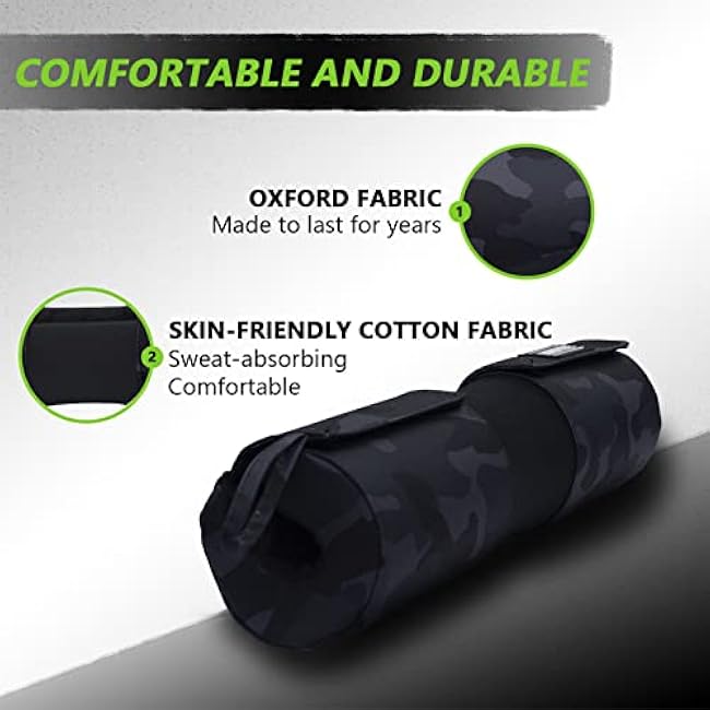 Barbell Pad Built-in Anti-Slide Design for Hip Thrusts, Squats and Lunges, Neck & Shoulder Protective Pad - Fits Standard and Olympic Bars