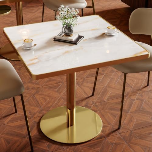 Image of AliSefaiy31.5''Square Dining Table,Square Pedestal Table,Marble BistroTable | 1.2 inch Marble Tabletop, Waterproof /Heat Resistant /Scratch Resistant /Easy Clean /Dining Room /Restaurants /Small Spaces /Marble Gold