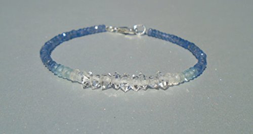 JP_BEADS Sapphire Bracelet, Blue Sapphire, Herkimer Diamond Bracelet, Herkimer Diamond, Aquamarine Bracelet, Dainty Bracelet, Ombre, Beaded Bracelet 3~3.5 mm