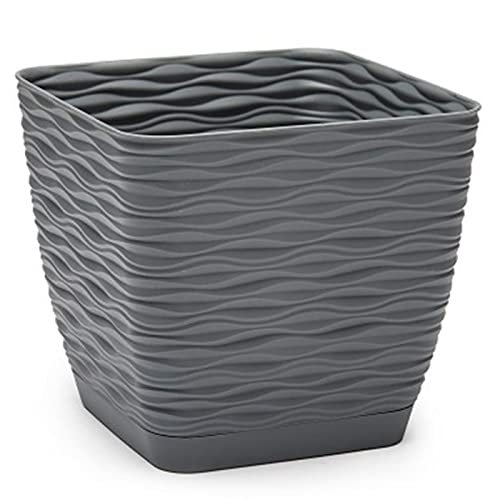 Tradineur - Maceta Cuadrada de plástico con Plato Integrado, Tiesto, macetero de Polipropileno, Recipiente para Plantas, Flores, balcón, terraza, hogar, Fabricada en España (Wind, Antracita, 15 cm)
