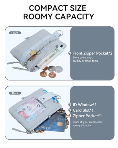 Image of BOSTANTEN RFID Small Wallet, Minimalist Zip ID Case Wallet with Lanyard Keychain, Water Resistant Card Wallets for women & Men, Grey