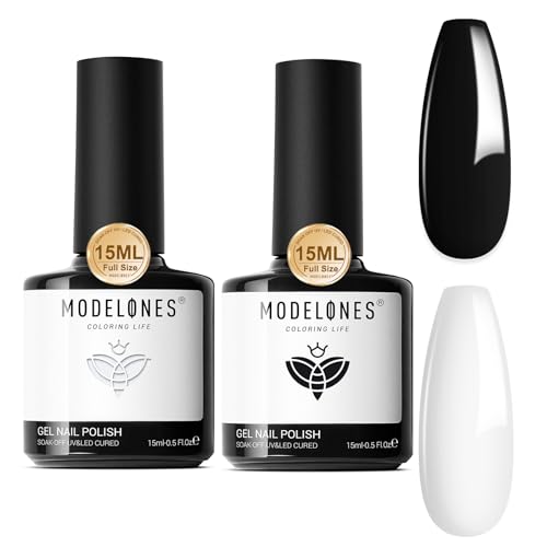 modelones White Gel Polish Black Gel Polish Set 2 Pcs 15ml Black And White Nail Polish Soak Off LED Nail Art French Manicure Salon Diy at Home Salon Gift for Women Girls