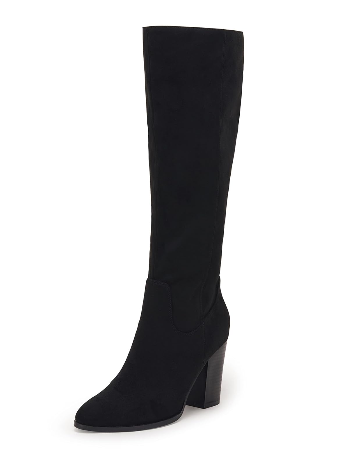 Coutgo Womens Faux Suede Knee High Boots Side Zipper Chunky Heel Stretch Winter Boots