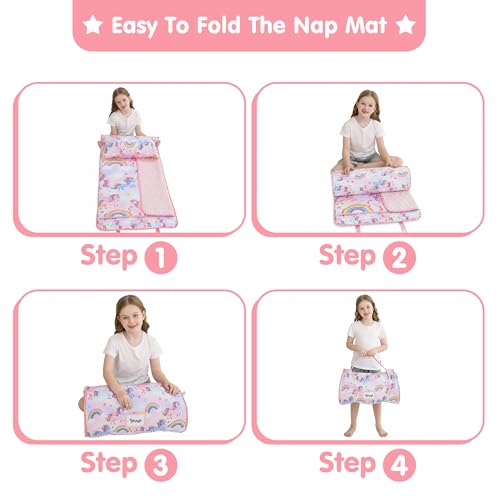 Image of Viviland Toddler Kid Nap Mat for Preschool, Girls Colorful Unicorn Slumber Bag, Daycare Sleeping Bag with Pillow and Blanket, Kindergarten Sleep Mat