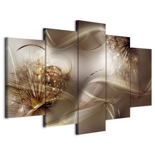 Tableau abstrait 150x75 cm murando pissenlit marron et blanc
