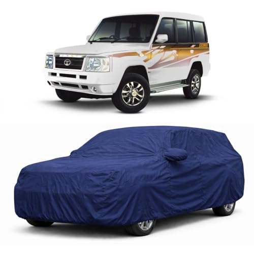 Image of Car Body Cover Compatible with Tata Sumo | Water, Dust & UV Protection | Mirror Pockets | Elastic Grip | Triple Stitch Tata Sumo Car Cover (Blue)