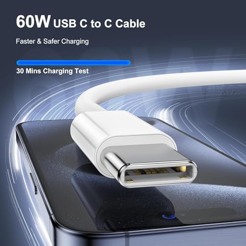 Image of Type C to C (45W) Sync & Charging Cable, Compatible with IP Series 15 & Android Smart Phones, Tablets (1M) PD with Rapid Data Transmission White