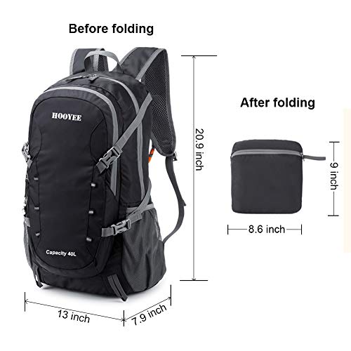 Hooyee 40L Lightweight Foldable Water-Resistant Ripstop Nylon Hiking Backpack Daypack (Black) #TOP6