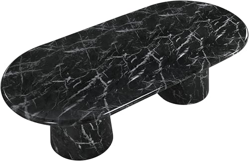 Image of Meridian Furniture 708Black-T Cosenza Collection Art Deco 96 inch Indoor /Outdoor Concrete Dining Table with Black Marble Finish, 96 inch W x 44.5 inch D x 30 inch H, Black