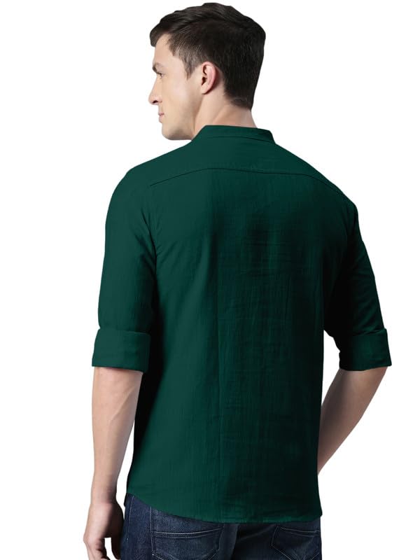 Image of ROYALSCOUT Men's Cotton Blend Casual Short Kurta Shirt with Notch Neck and Button Detail | Full Sleeve Straight Fit Lightweight Ethnic Top for Summer