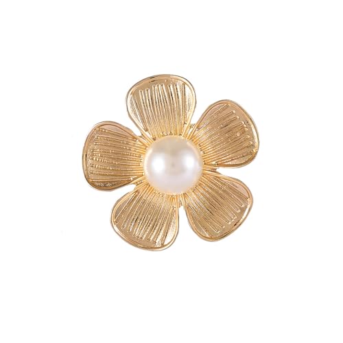 Image of Gold Flower Brooches and Pins for Women Floral Lapel Pin Cute Kawaii Petals Badge for Blazer Dress Hat Accessories
