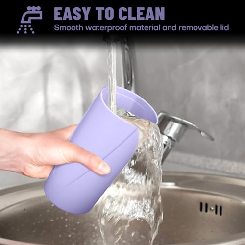 Image of Car Trash Can Bin with Lid - Car Garbage Can Cup Holder - Light Purple Mini Leakproof Vehicle Garbage Bin with 20pcs Trash Bags-Automotive Organizers and Storage for Front Back Seat Accessories
