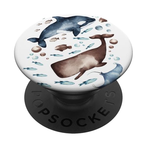 Orca Whale Motif For Kids With Ocean Fish Pattern Cute Fishy PopSockets PopGrip Adesivo