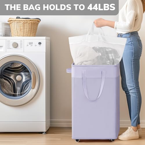 Image of Goodpick Laundry Basket with Wheels,75L Collapsible Laundry Baskets with Removable Wash Bag, Clothes Laundry Hamper on Wheels, Light Purple